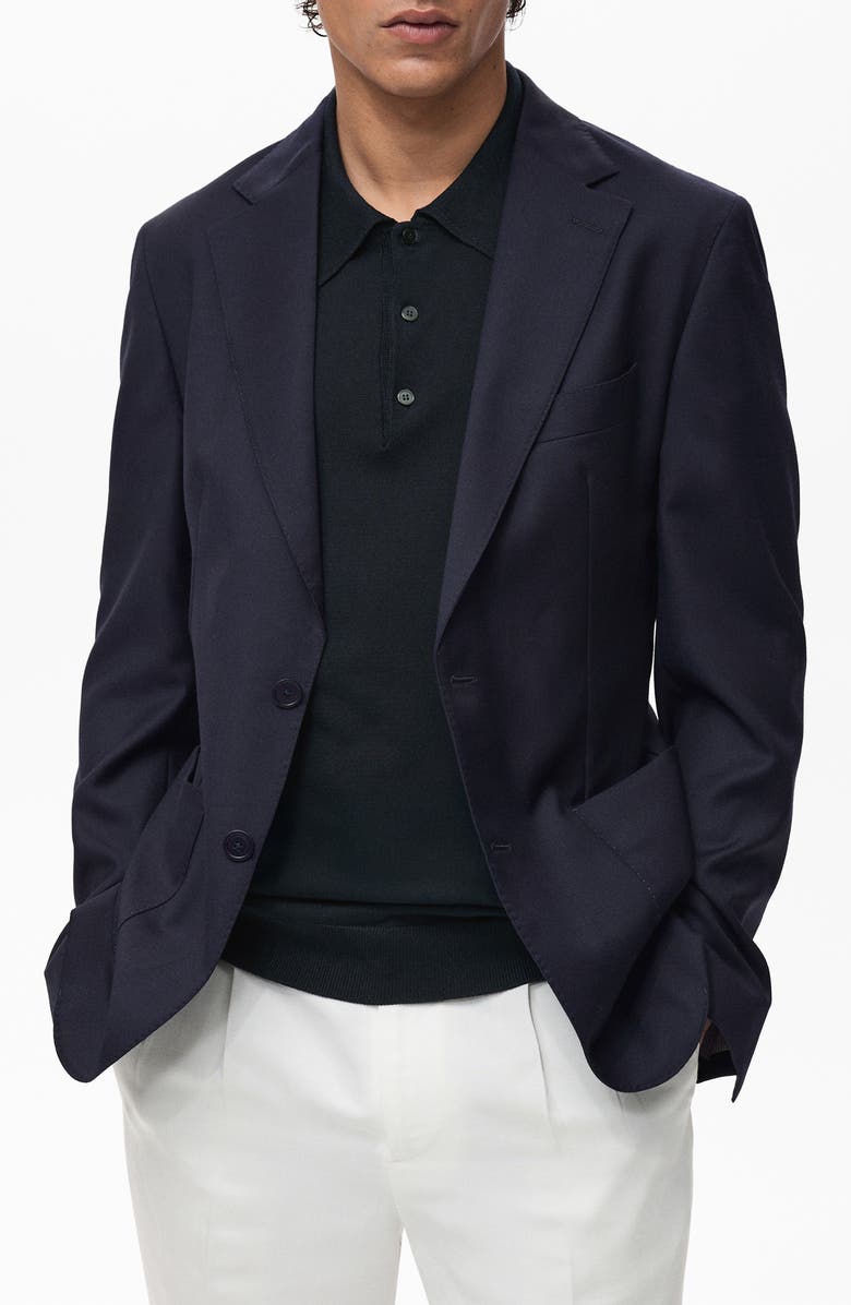 MANGO Slim Fit Cool Wool Blazer, Main, color, Navy