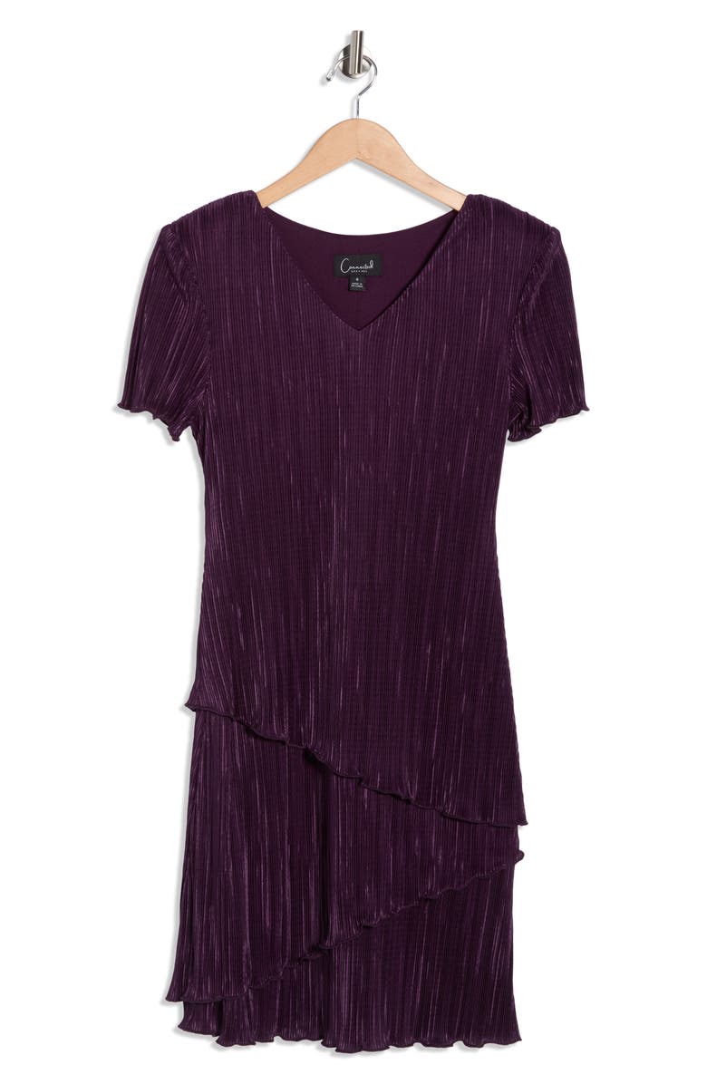 Connected Apparel Plissé Tiered Dress, Alternate, color, Aubergine