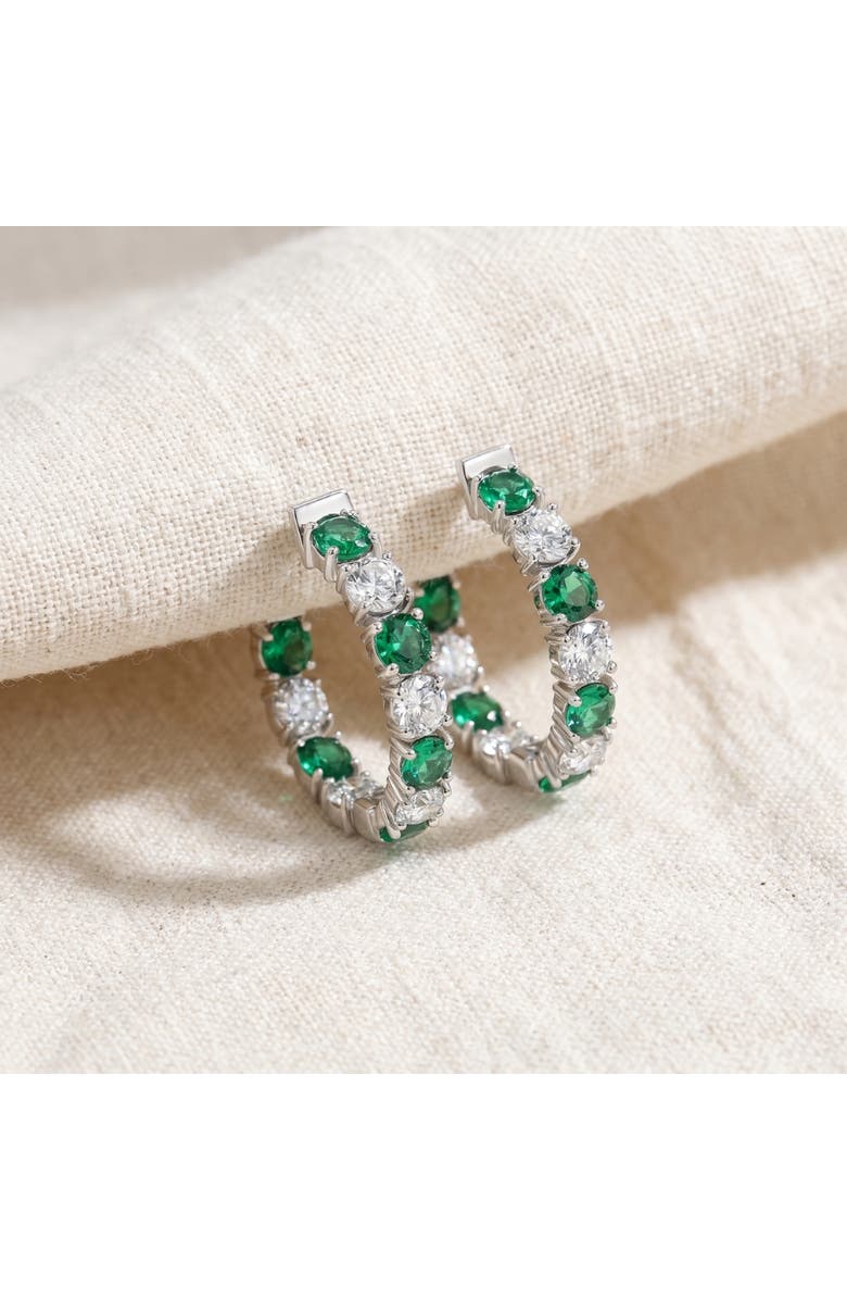 Bliss Diamond 4 1/2Ct Emerald & Diamond Hoops or Gold Lab Grown 1" Tall, Alternate, color, Yellow Gold
