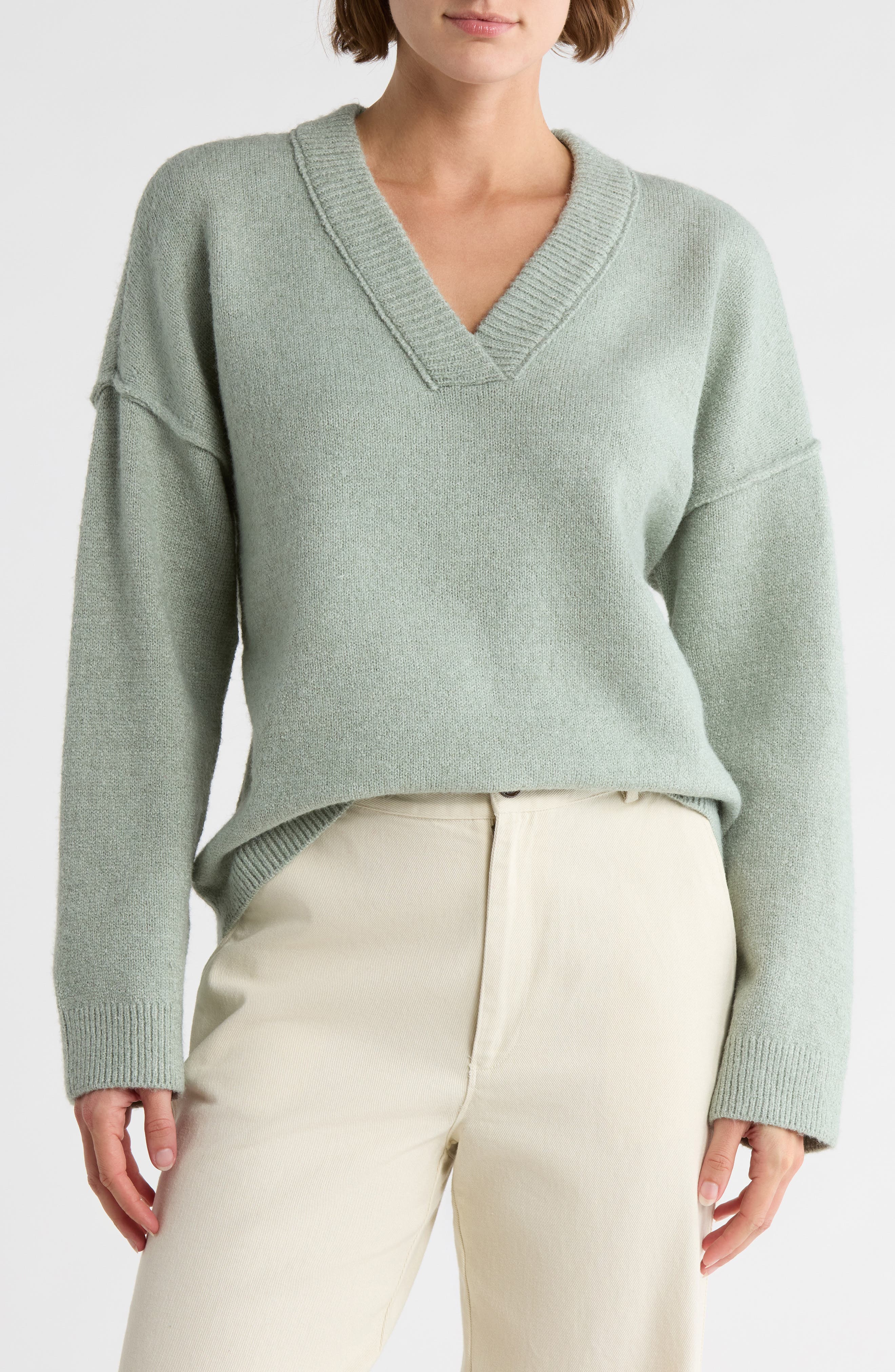 Melrose and Market Rib Trim V-Neck Sweater