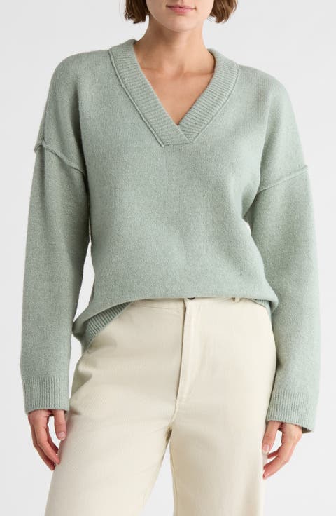 Rib Trim V-Neck Sweater