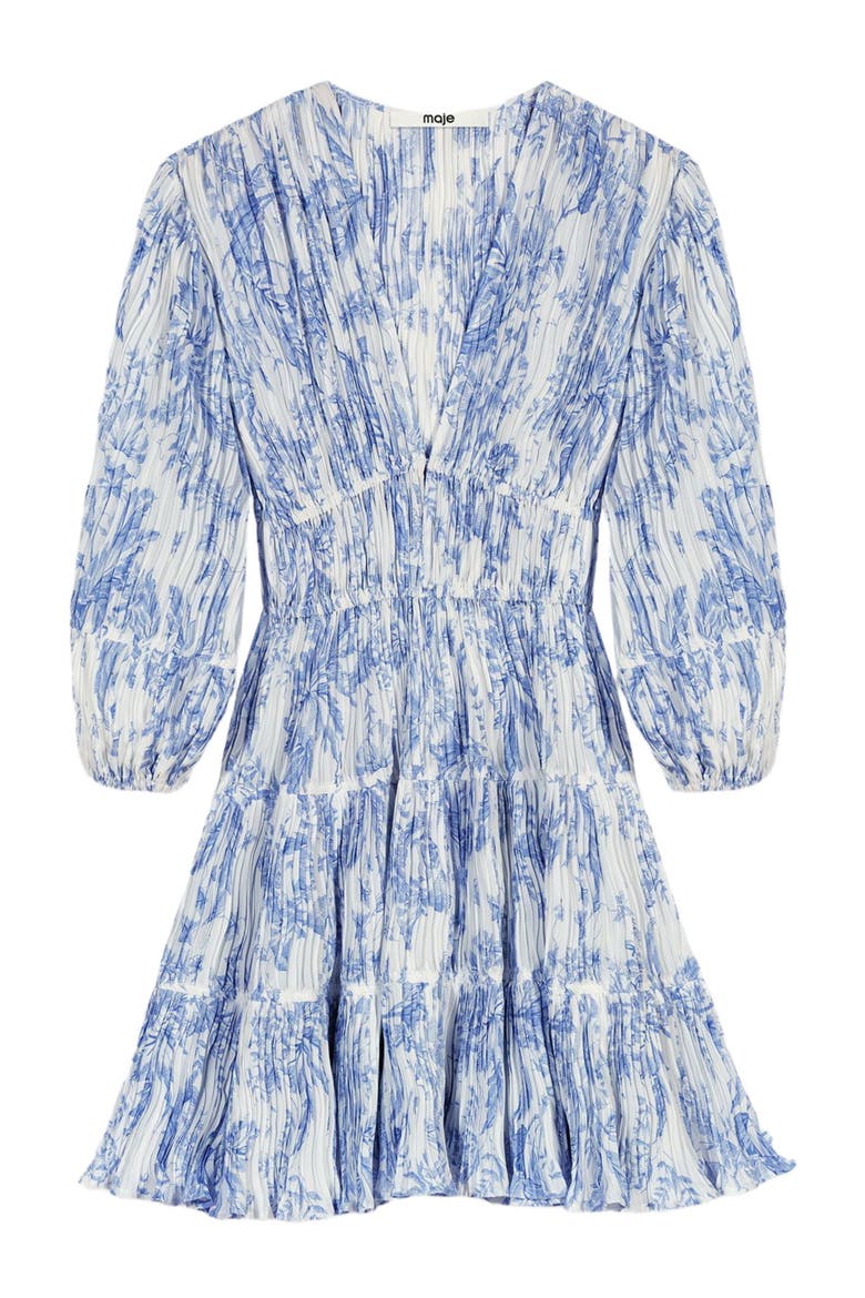 Patterned pleated dress, Alternate, color, Sky blue large flowers print