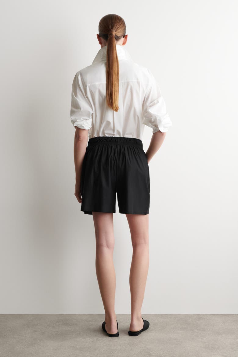 Ruched-waist Shorts, Alternate, color, BLACK