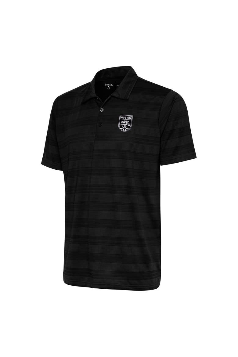 Men's Antigua Black Austin FC Brushed Metallic Logo Compass Polo, Main, color, Black