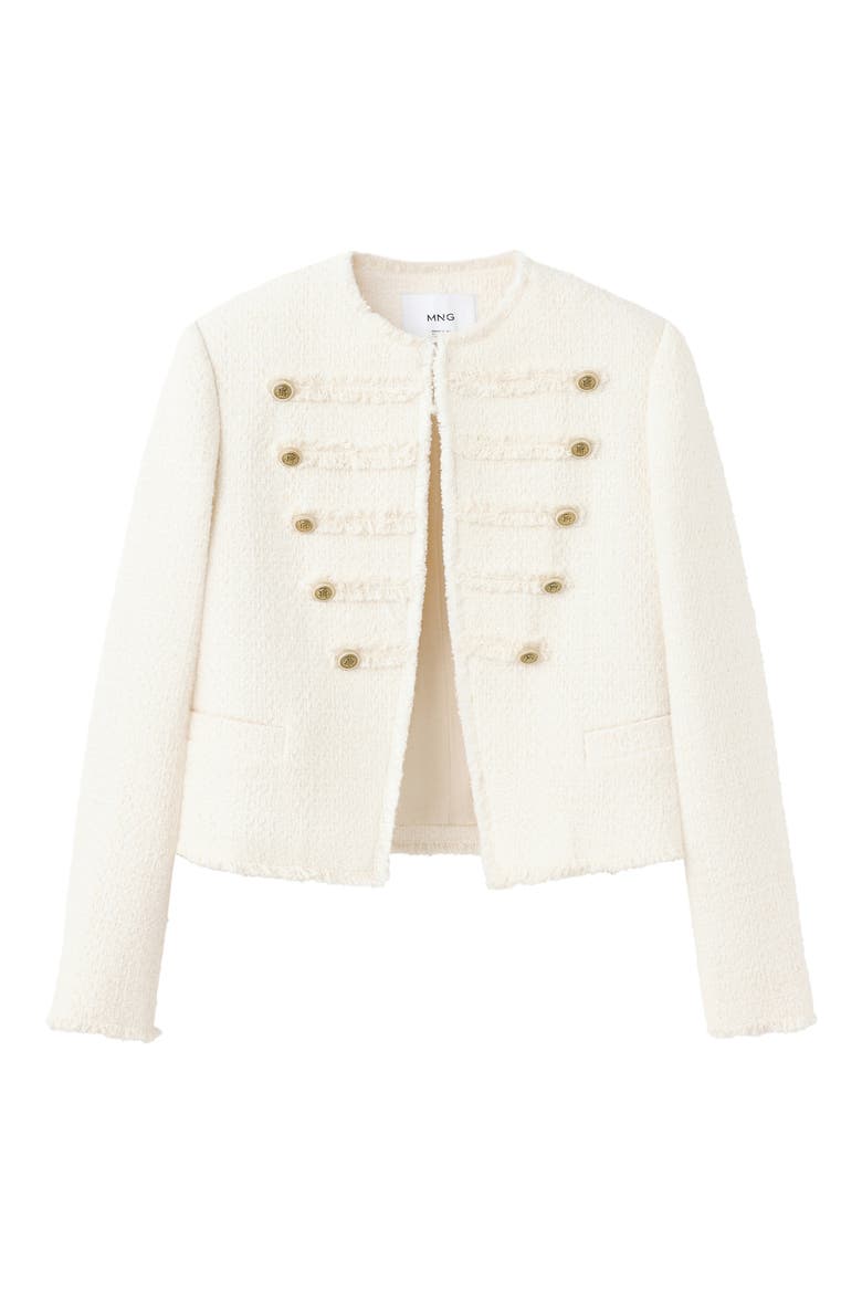 Double Breasted Fray Tweed Jacket, Alternate, color, OFF WHITE
