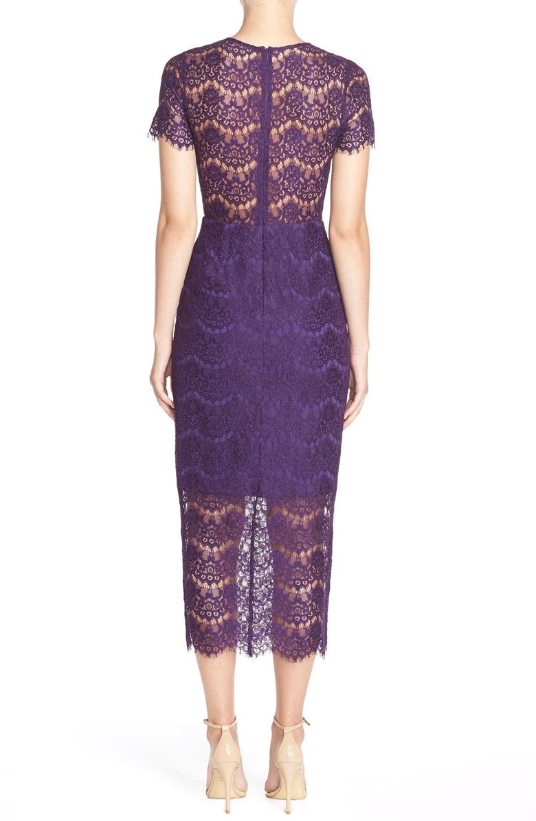 Cynthia Rowley Illusion Yoke Lace Midi Dress, Alternate, color,