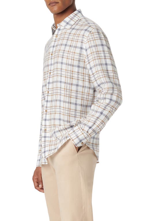 Bugatchi Julian Shaped Fit Plaid Linen Button-up Shirt In Caramel