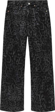 AllSaints Blake Leopard Print Wide Leg Jeans