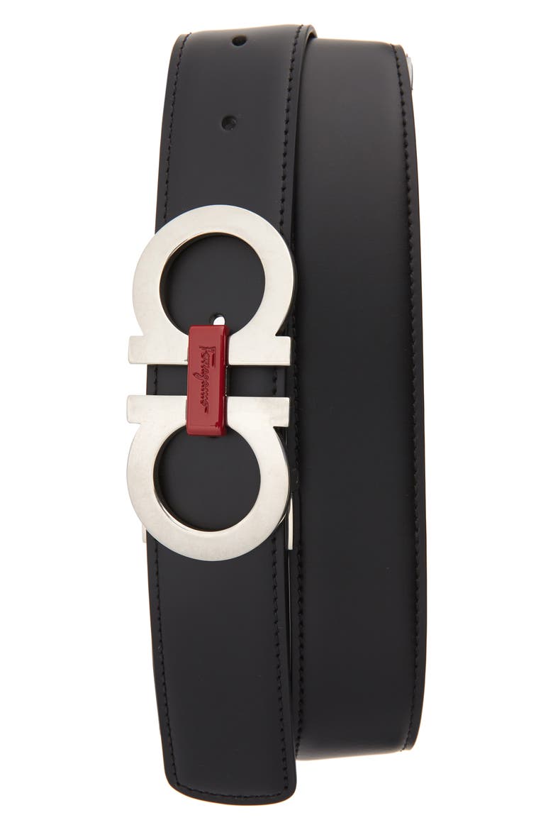 Salvatore Ferragamo Reversible Leather Belt, Main, color, NERO/HICKORY