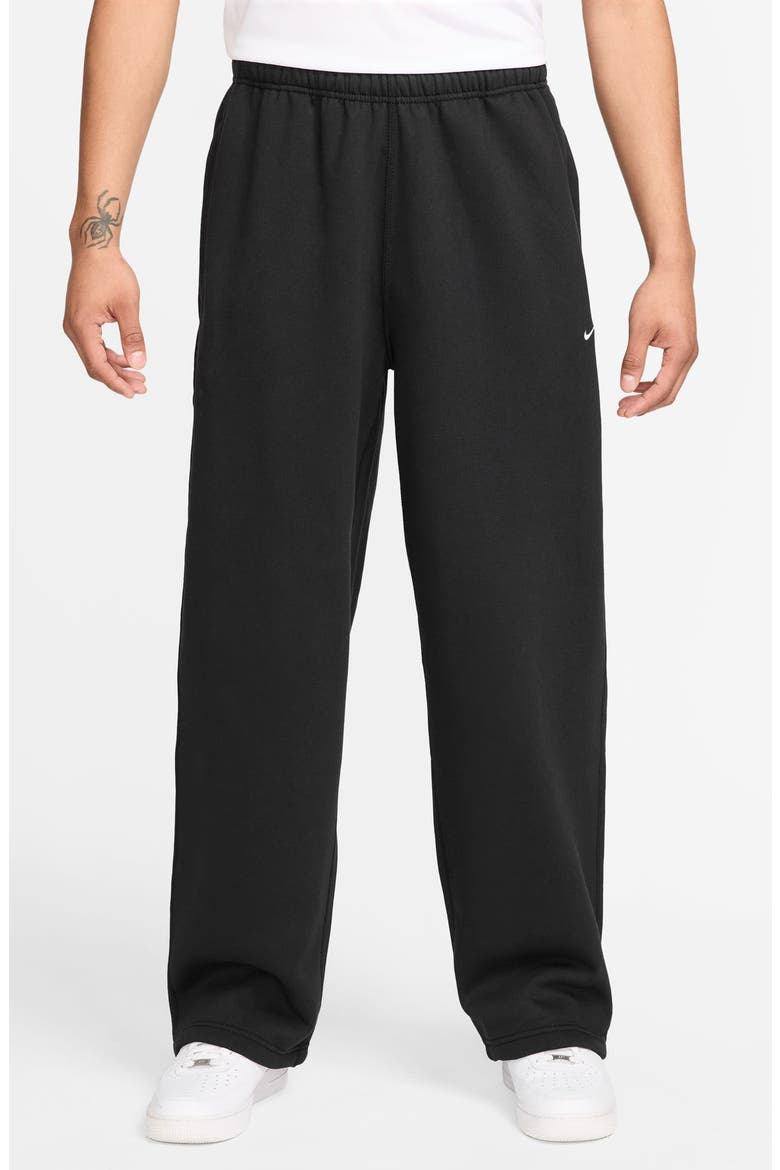 Solo Swoosh Open Hem Fleece Sweatpants, Main, color, BLACK/BLACK/WHITE