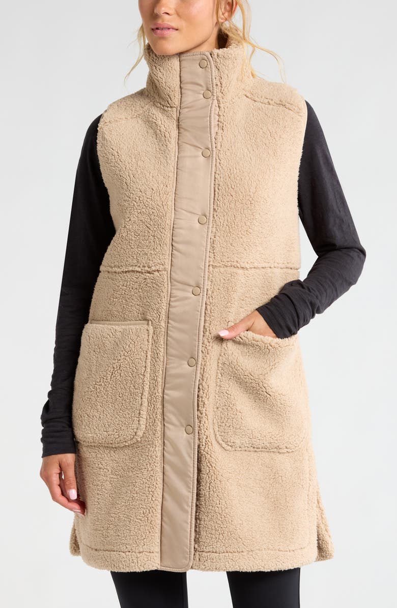 Zella Faux Shearling Longline Vest, Alternate, color, 