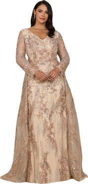 LARA New York Lace Long Sleeve Gown with Overskirt