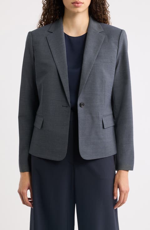 Slim Fit Stretch Wool One Button Blazer