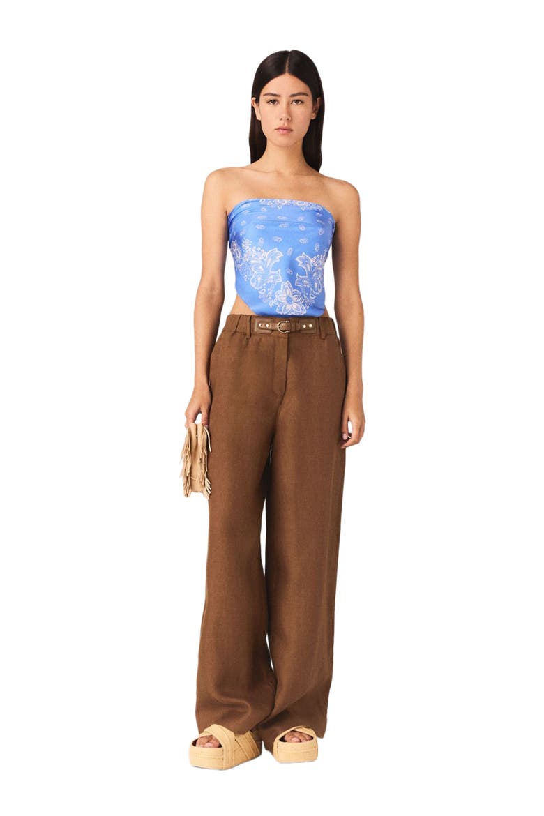 Linen-blend trousers, Alternate, color, Brown
