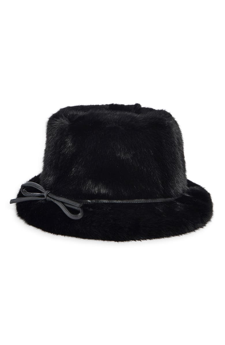 La Fiorentina Faux Fur Bucket Hat, Main, color, Black