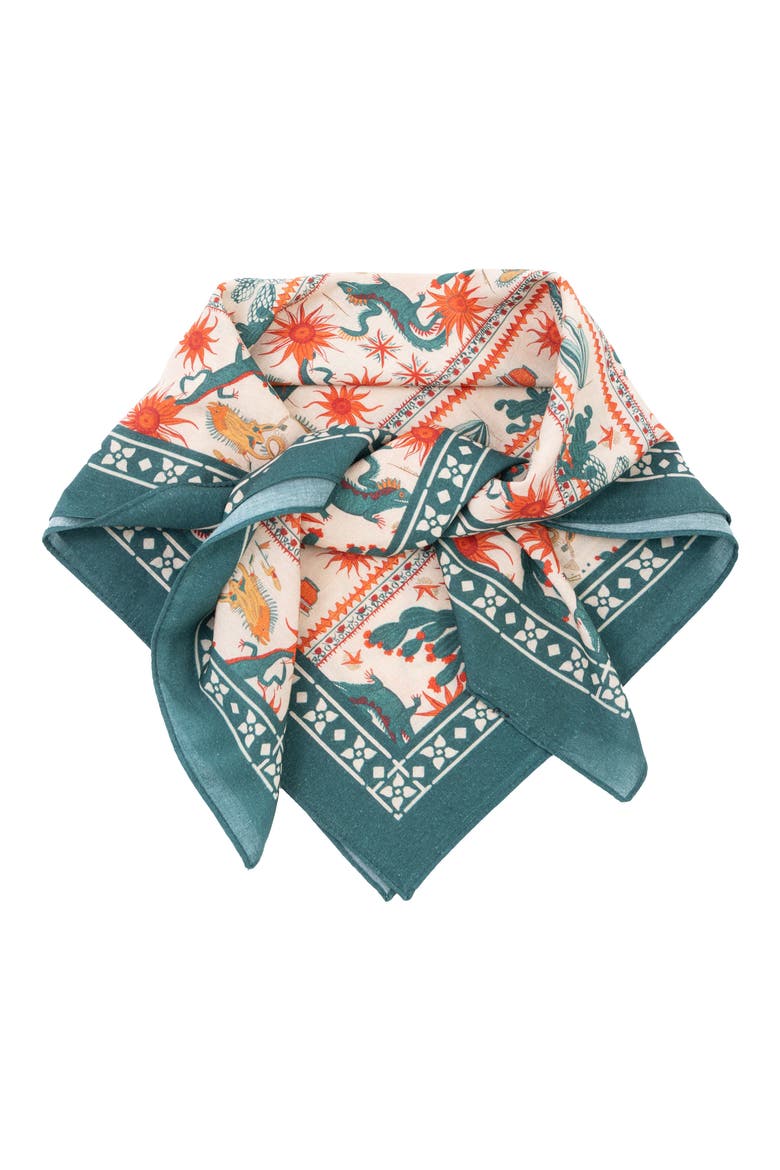 Floral Border Square Bandana, Alternate, color, CREAM/ GREEN MULTI