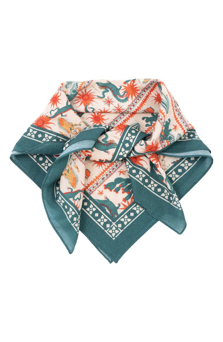 SAACHI Floral Border Square Bandana, Alternate, color, Cream/ Green Multi