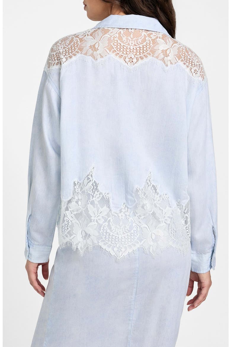 Evie Lace Trim Denim Shirt, Alternate, color, NIMBUS BLUE