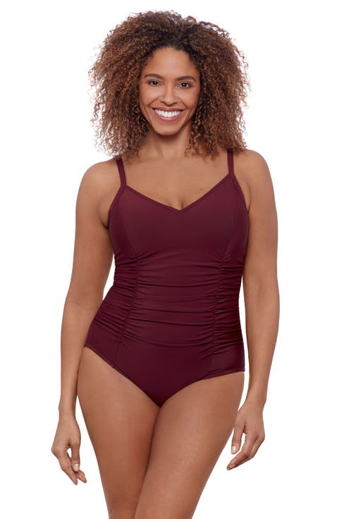 Princess Seam V-Neck Side Shirred Adjustable One-Piece Swimsuit