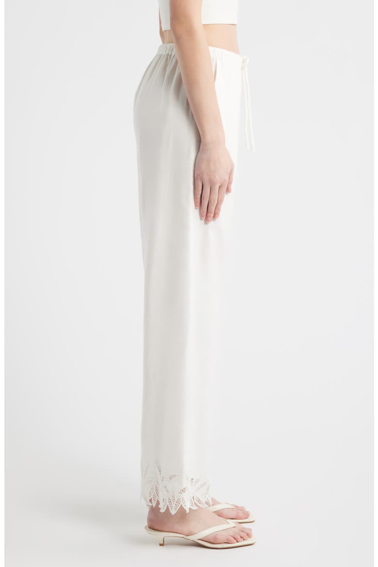 Emmie Cotton & Linen Drawstring Pants, Alternate, color, WHITE PALM EMBROIDERY