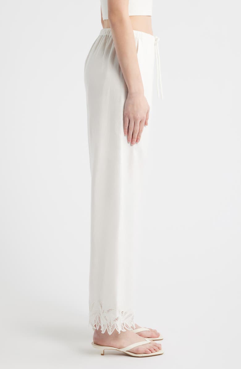 Rails Emmie Cotton & Linen Drawstring Pants, Alternate, color, White Palm Embroidery