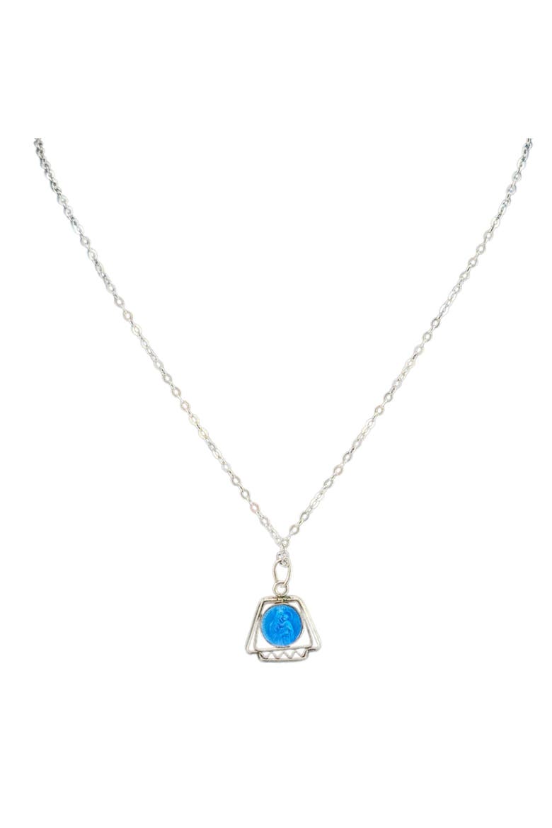 Vintage Virgin Mary Pendant Silvertone Necklace, Alternate, color, Blue