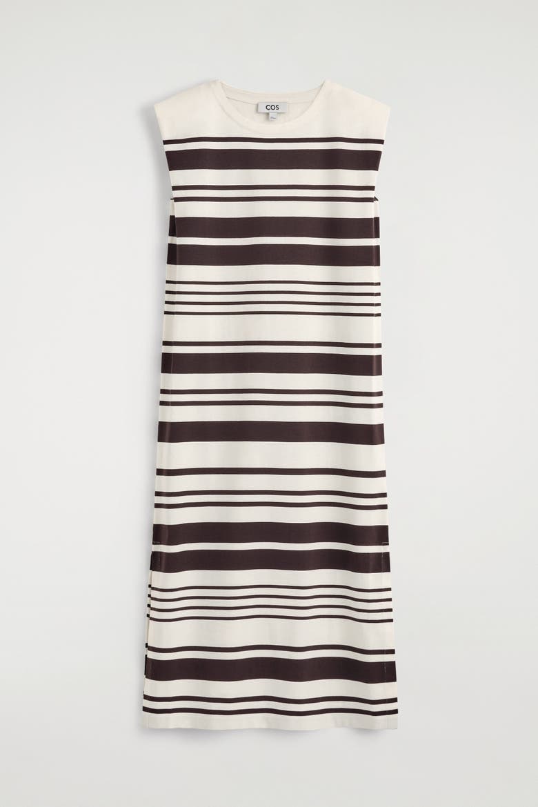 Folded-shoulder Cotton-jersey Midi Dress, Alternate, color, WHITE / BROWN / STRIPED