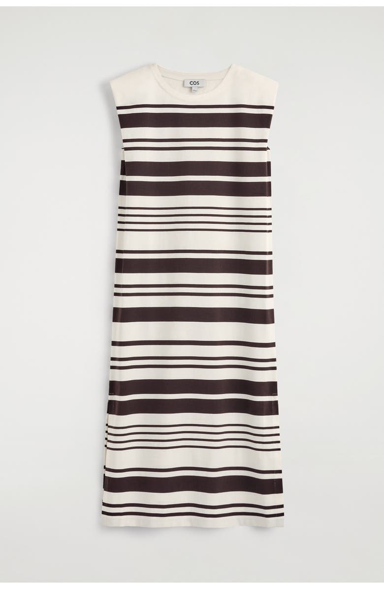 COS Folded-shoulder Cotton-jersey Midi Dress, Alternate, color, White / Brown / Striped