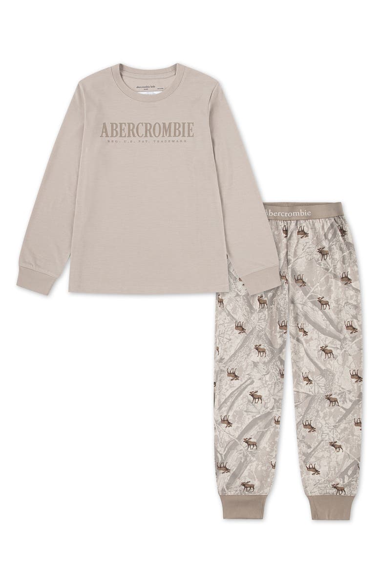abercrombie kids Kids' Fitted Two-Piece Jogger Pajamas, Main, color, Simply Taupe