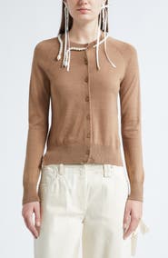 Simone Rocha Classic Faux Pearl Merino Wool & Silk Cardigan