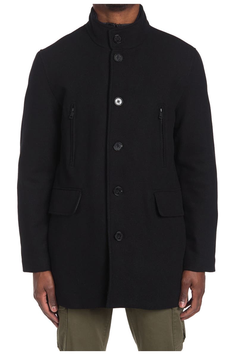 Cole Haan Signature Stand Collar Bib Wool Blend Coat, Alternate, color, Black