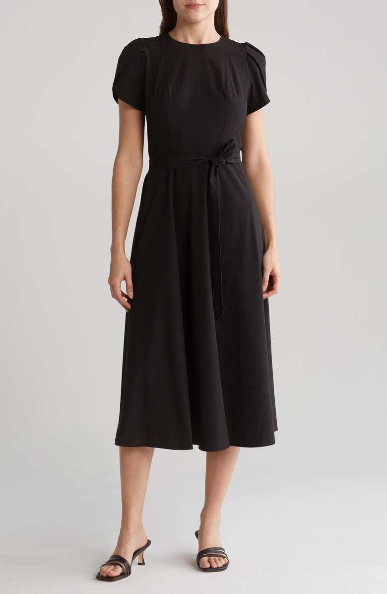Calvin Klein Comm Tie Waist Tulip Sleeve Dress, Main, color, 