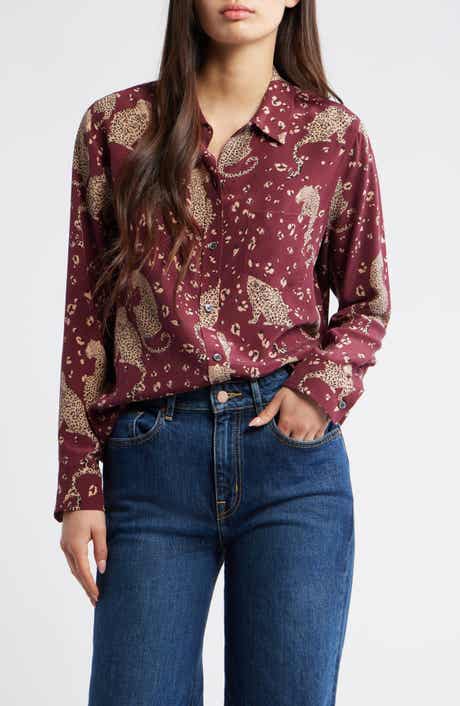 Rails Kate Jaguar Print Silk Button-Up Shirt