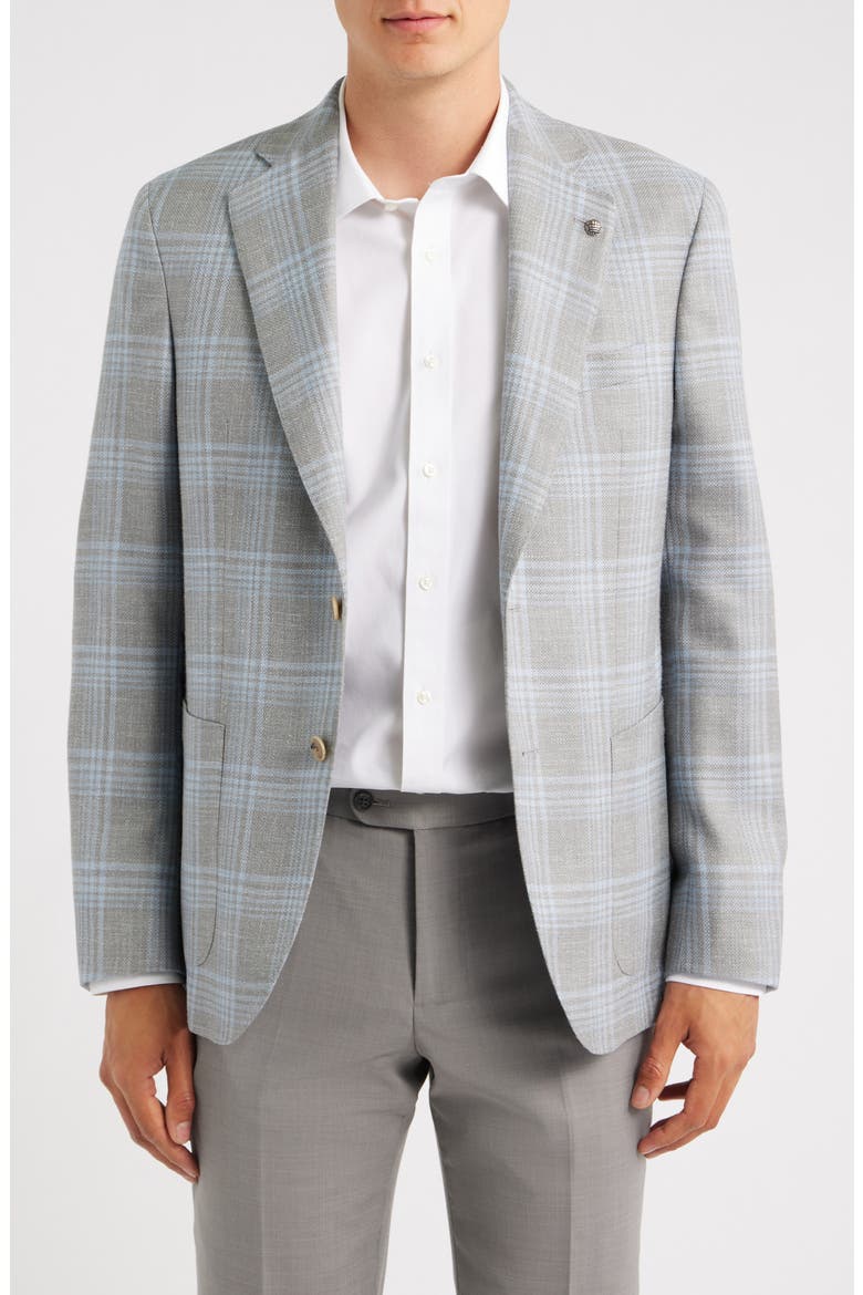 250th Capsule Myles Unconstructed Light Grey Plaid Slub Wool & Silk Blend Sport Coat, Main, color, GREY