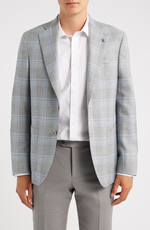 250th Capsule Myles Unconstructed Light Grey Plaid Slub Wool & Silk Blend Sport Coat