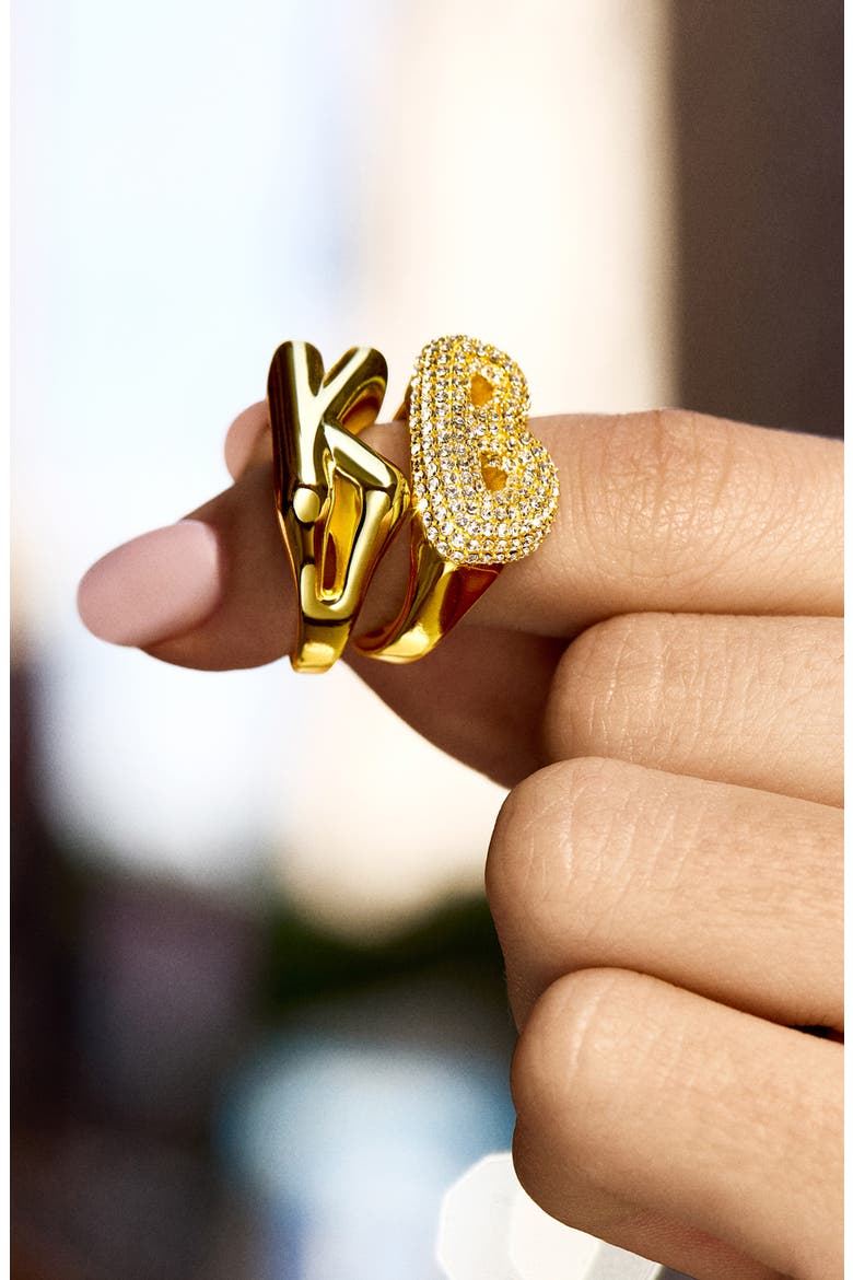 Pavé Bubble Initial Ring, Alternate, color, GOLD INITIAL