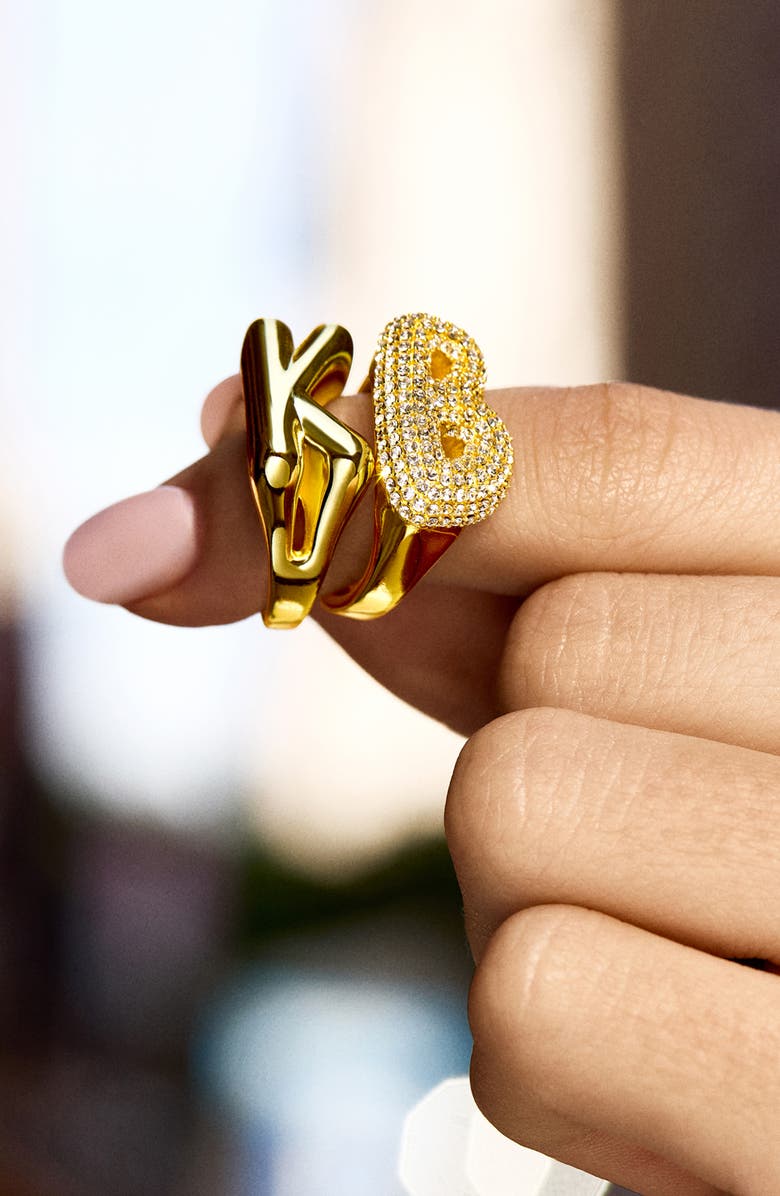 BaubleBar Bubble Letter Initial Ring, Alternate, color, Gold