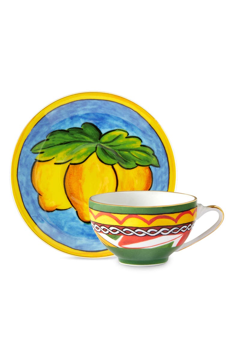 Dolce&Gabbana Carretto Lemon Espresso Cup & Saucer Set, Main, color, Yellow
