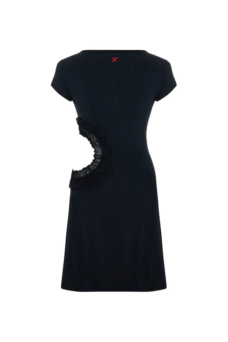 Daydreamers Short Sleeve Lace Detail Mini Dress, Alternate, color, BLACK