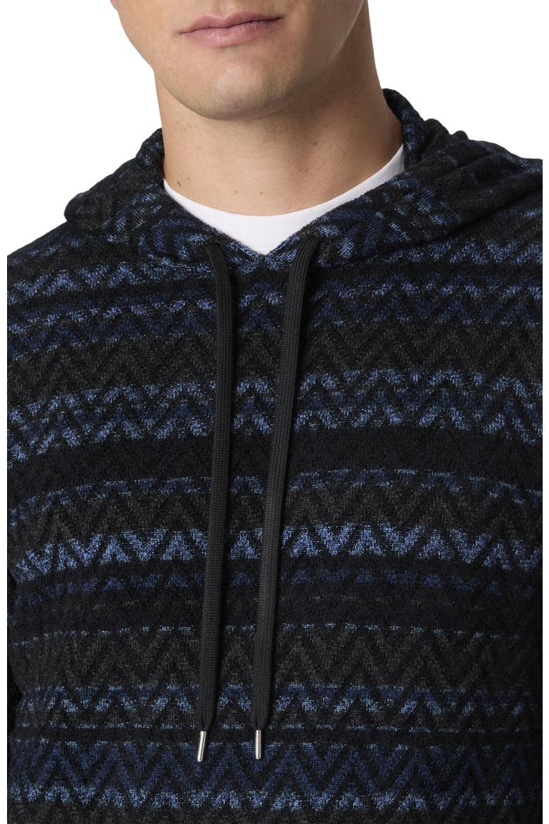 Hooded Sweater In Wool Blend With Zigzag Pattern, Alternate, color, Black & Blue
