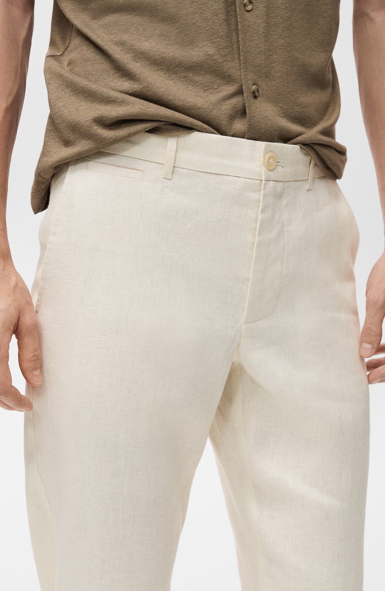 MANGO Slim Fit Linen Pants, Alternate, color, Off White
