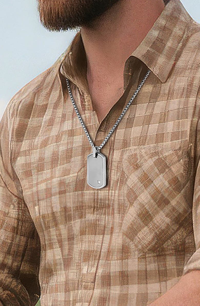 GEOFFREY BEENE Men's Stainless Steel Cubic Zirconia Dog Tag Pendant Necklace, Alternate, color, Silver