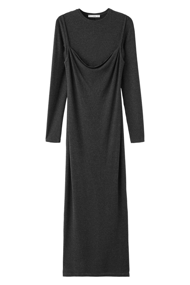 Drape Combined Long Sleeve Maxi Dress, Alternate, color, DARK HEATHER GREY