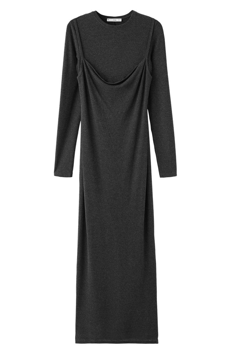 MANGO Drape Combined Long Sleeve Maxi Dress, Alternate, color, Dark Heather Grey