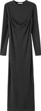 MANGO Drape Combined Long Sleeve Maxi Dress