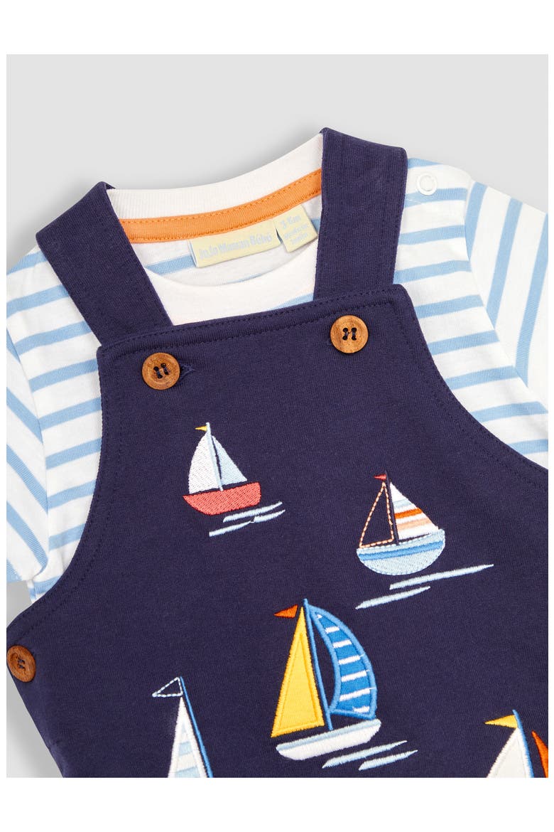 Sailboat Appliqué T-Shirt & Overalls Set, Alternate, color, NAVY