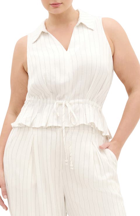 Stripe Sleeveless Peplum Top (Plus)