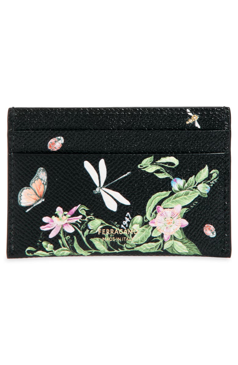 FERRAGAMO Gancini Leather Card Holder, Alternate, color, Edenshoes Print Nero