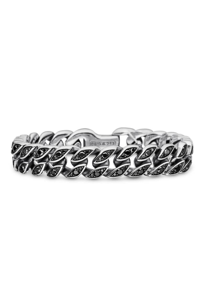 Curb Chain Bracelet in Sterling Silver with Black Diamonds, 11.5mm, Main, color, SILVER/ BLACK DIAMOND