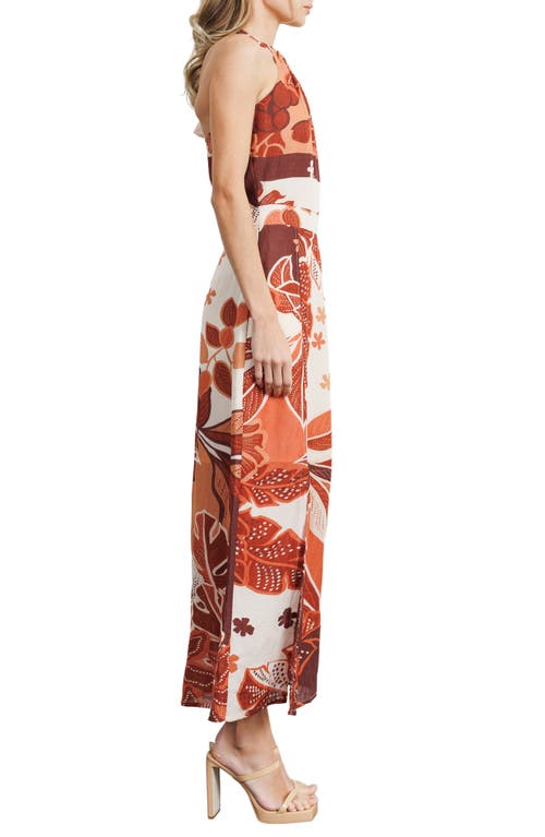 Ciebon Floral Halter Maxi Sundress In Brown
